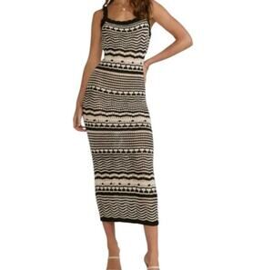 Joie Open Knit Midi Dress SZ M Black White Striped Sleeveless Swimsuit Cover Up
